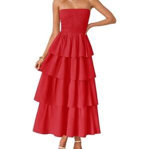 Elegant Red Strapless Tiered Dress